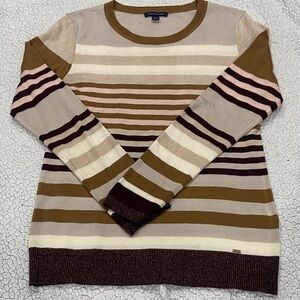 Tommy Hilfiger Striped Crew Neck Sweater - Brown, Cream, Pink